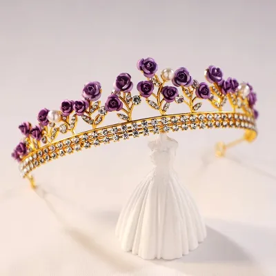 Luxury Crystal Purple Rose Flower Princess Crown